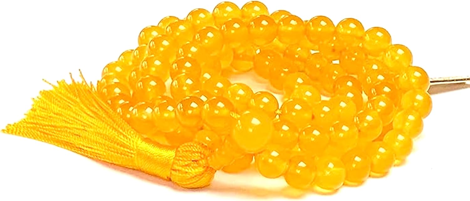 Yellow Agate Onyx Mala Beads Necklace for Positivity and Peace