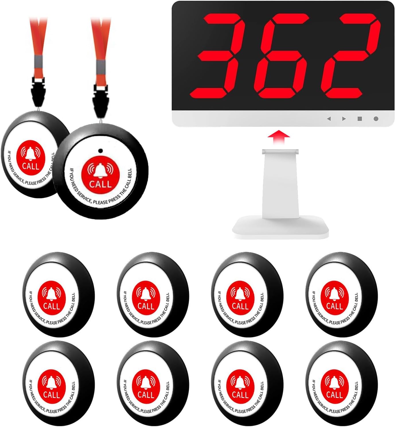Wireless Caregiver Pager with 10 Waterproof Emergency Call Buttons