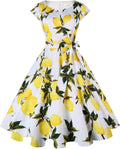 Women Vintage 1950s Cotton Swing Dress with Cap Sleeves - Retro Fit