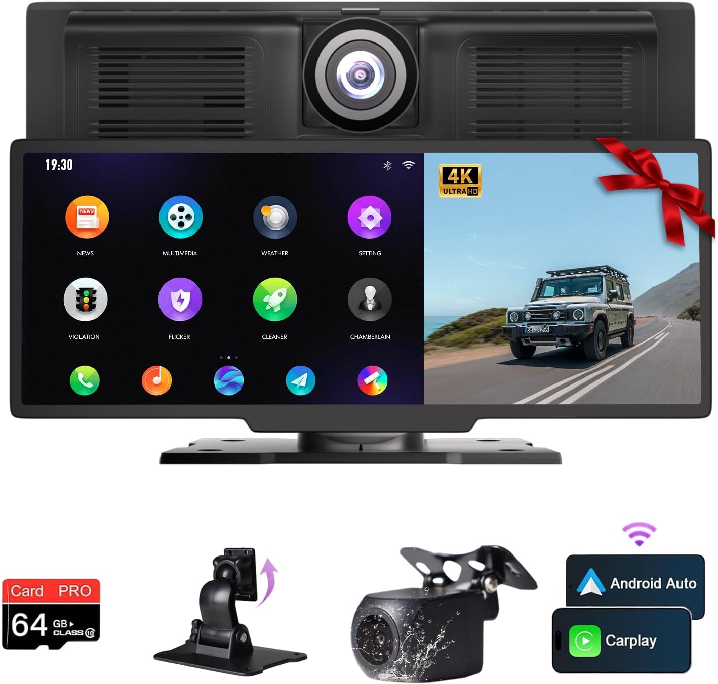 Wireless Carplay Screen with Backup Camera for All Vehicles