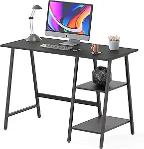 SHW Trestle Home Office Computer Desk in Sleek Black Finish
