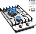 2 Burner Propane Stove 12 in Gas Cooktop - Compact Built-In Cooktop