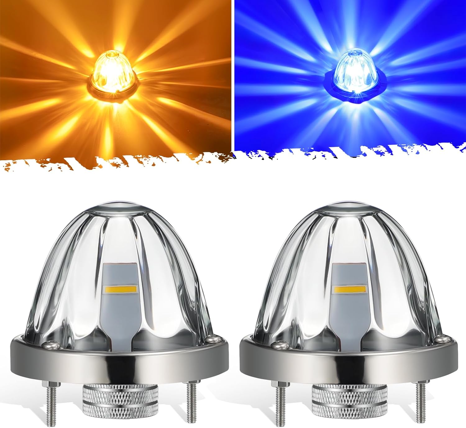 Dual Color Amber/Blue LED Glass Lens Watermelon Lights for Trucks