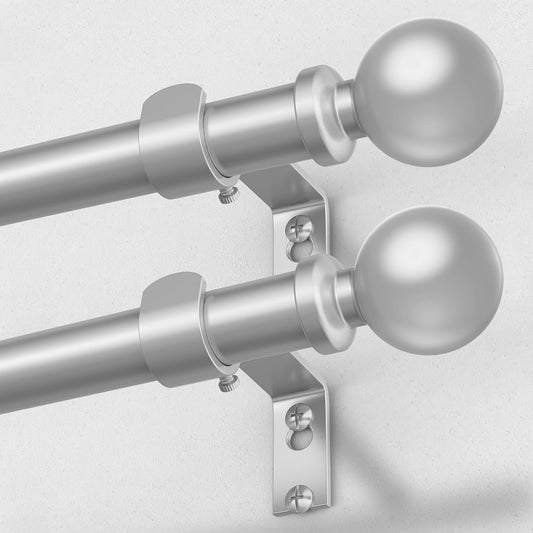 Modern Silver Curtain Rods for Windows 48 to 84 Inch - 2 Pack