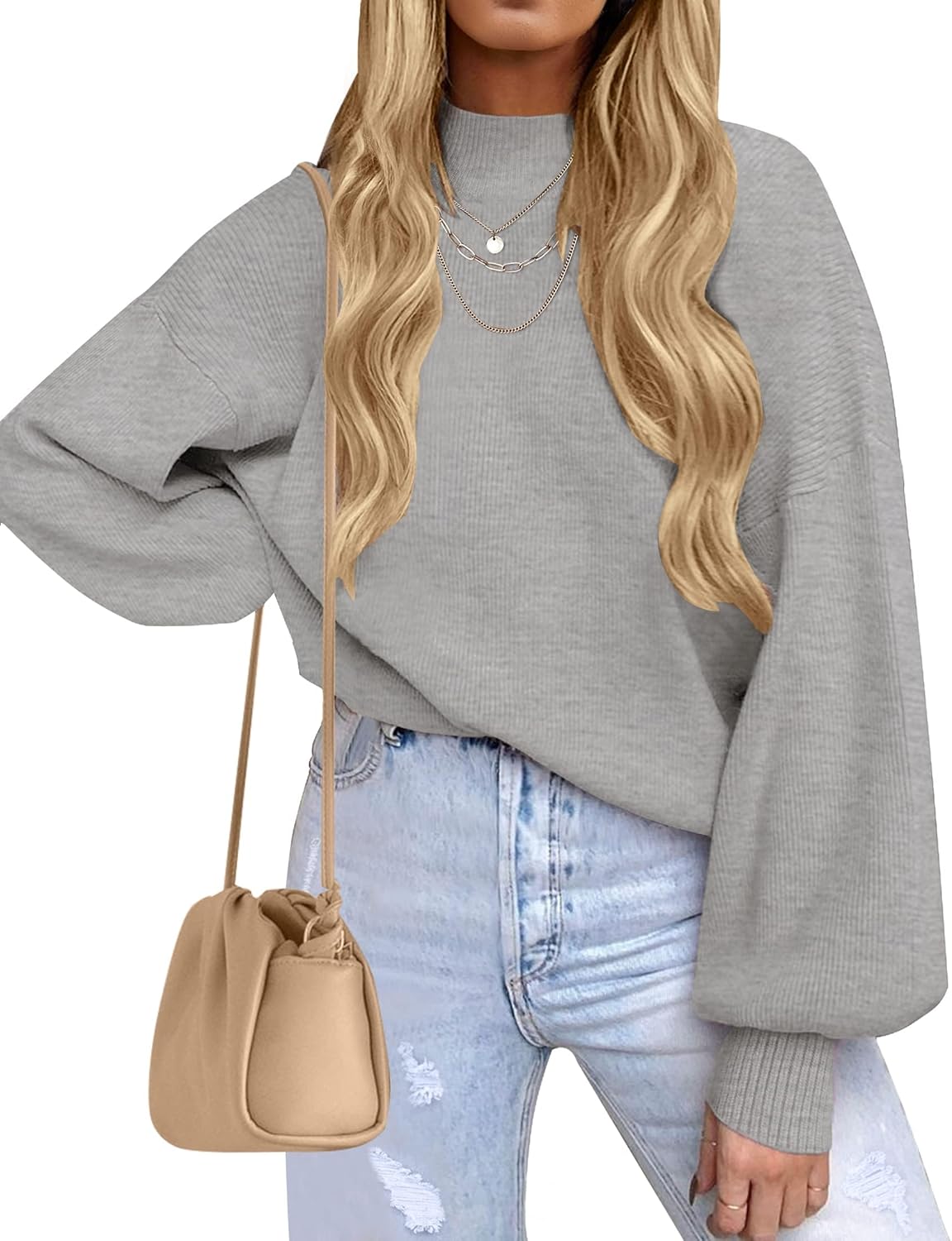 ZESICA Women's Casual Turtleneck Oversized Ribbed Knit Sweater
