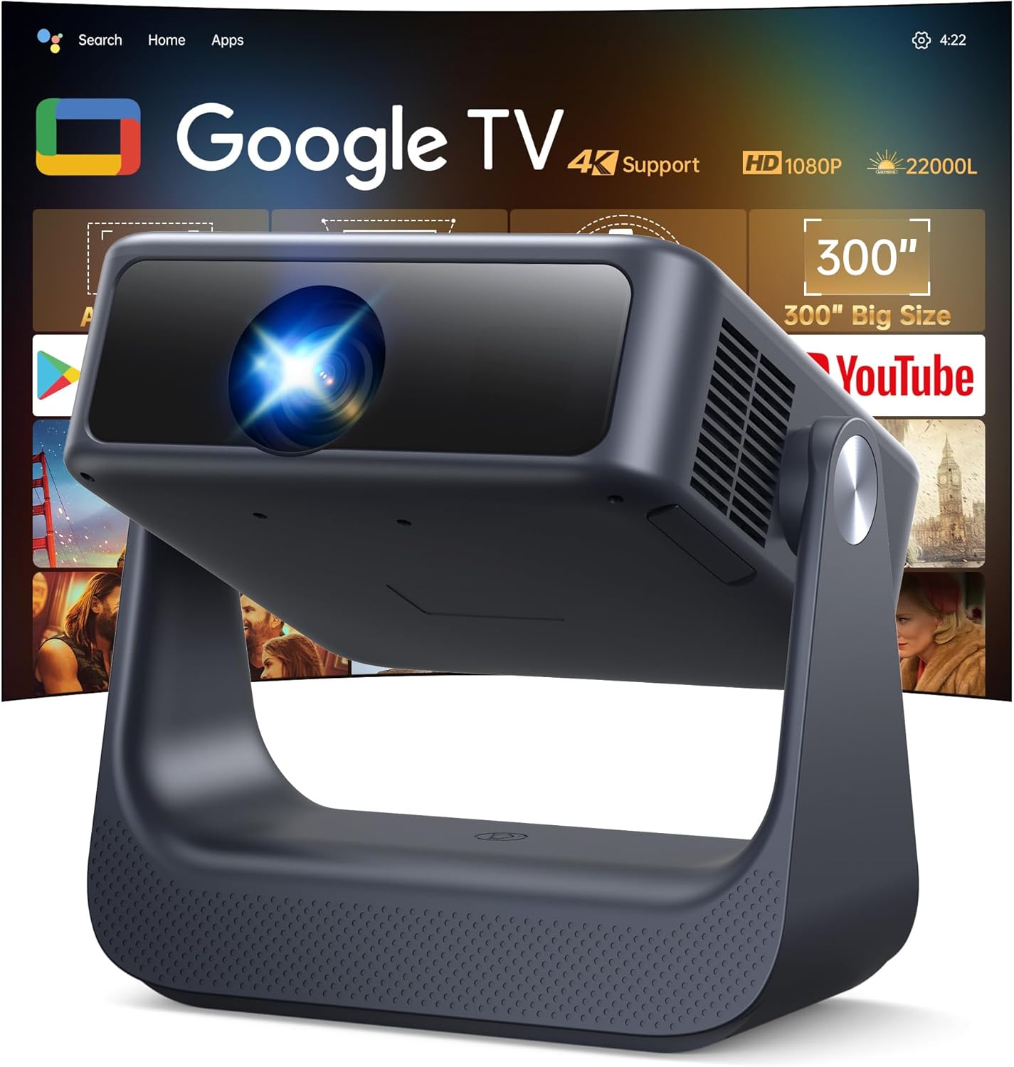 Smart Projector with Google TV & Voice Control for Outdoor Movies