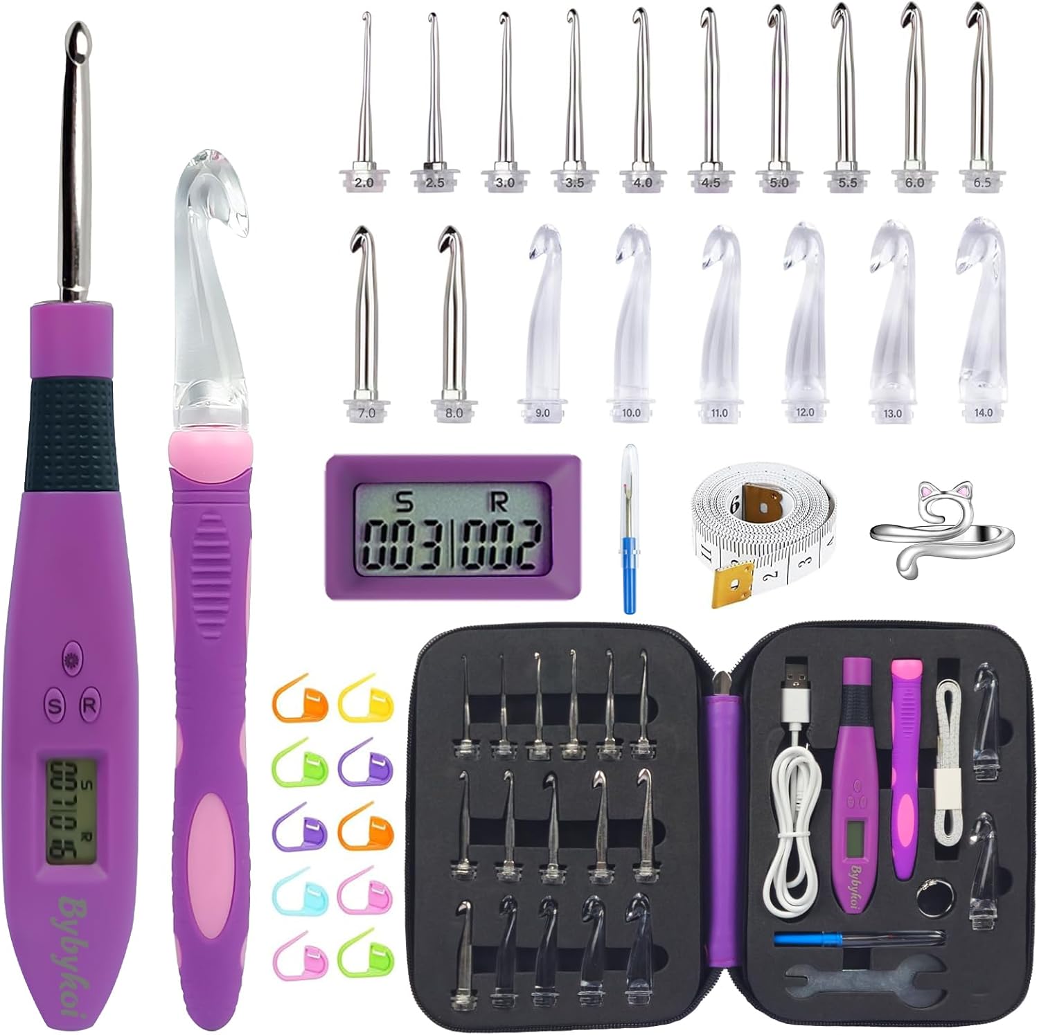 Light Up Crochet Hooks Set with Counter for Easy Stitch Counting