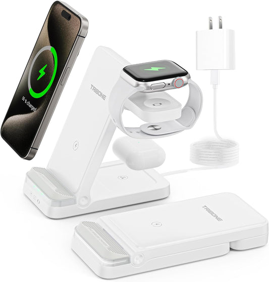 Tribone Fast Wireless Charger for Multiple Devices - White