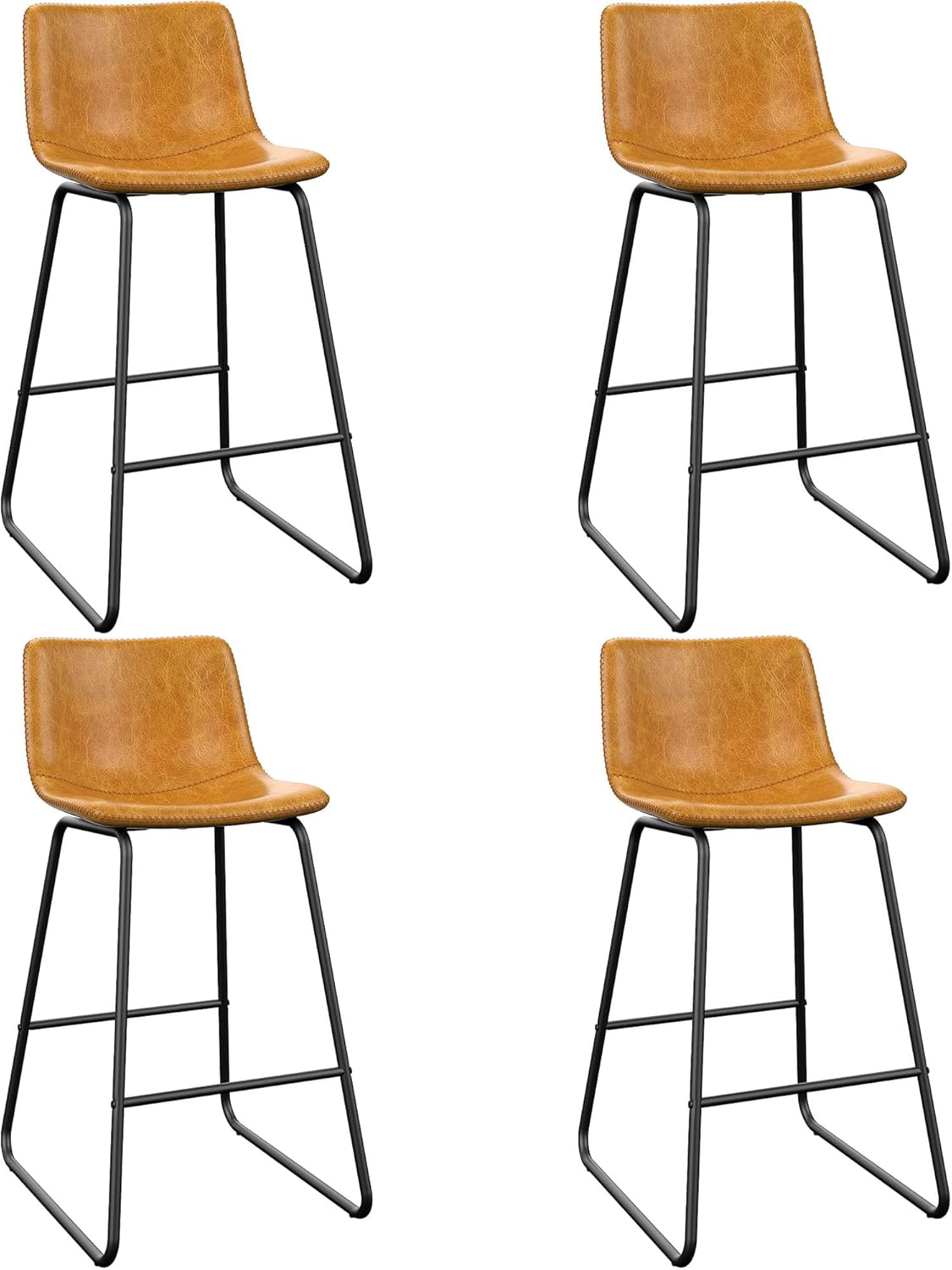 Modern Counter Height Bar Stools Set of 4 with Back Support