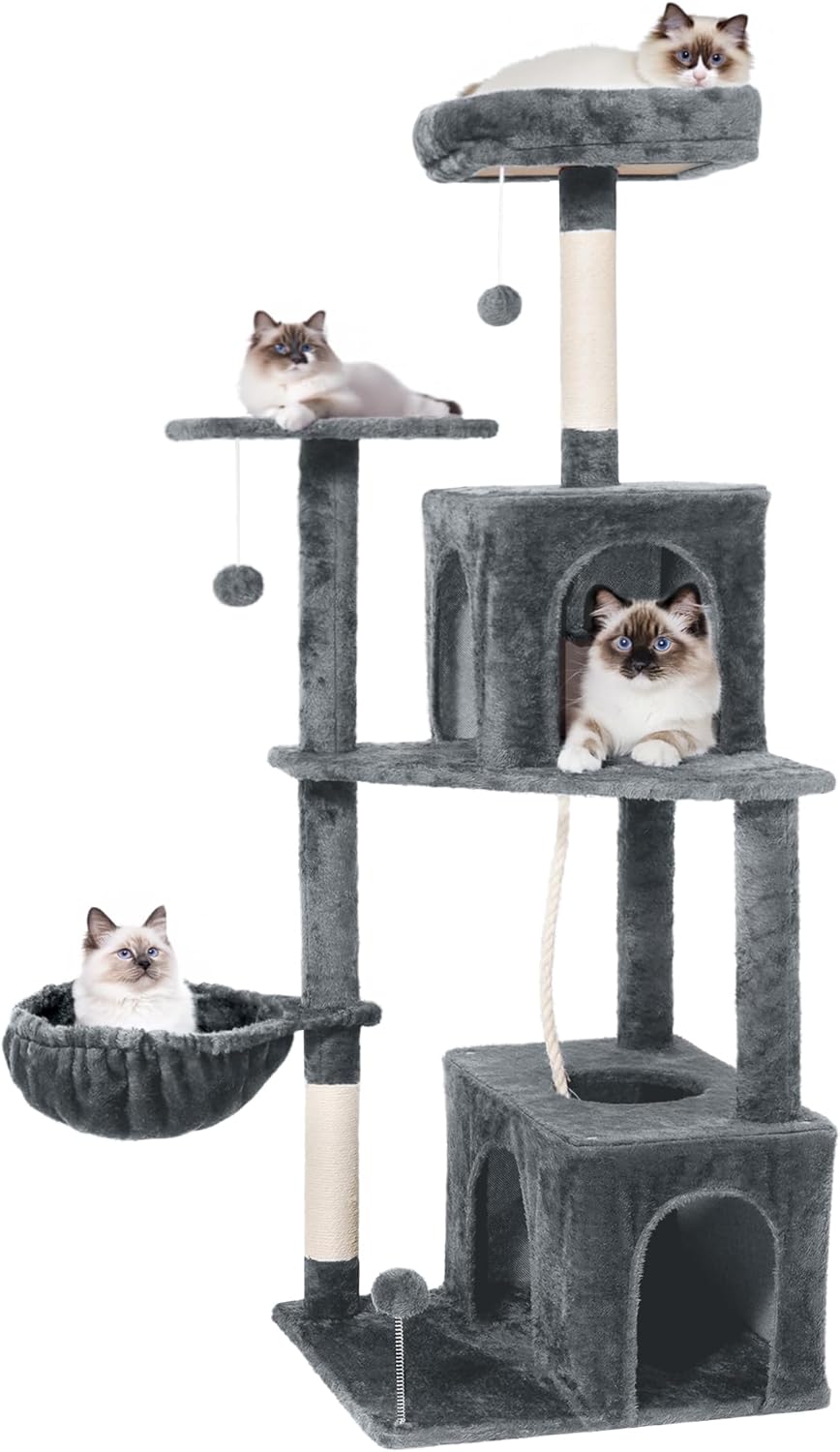 54-Inch Cat Tree Tower for Indoor Cats with Multi-Level Design