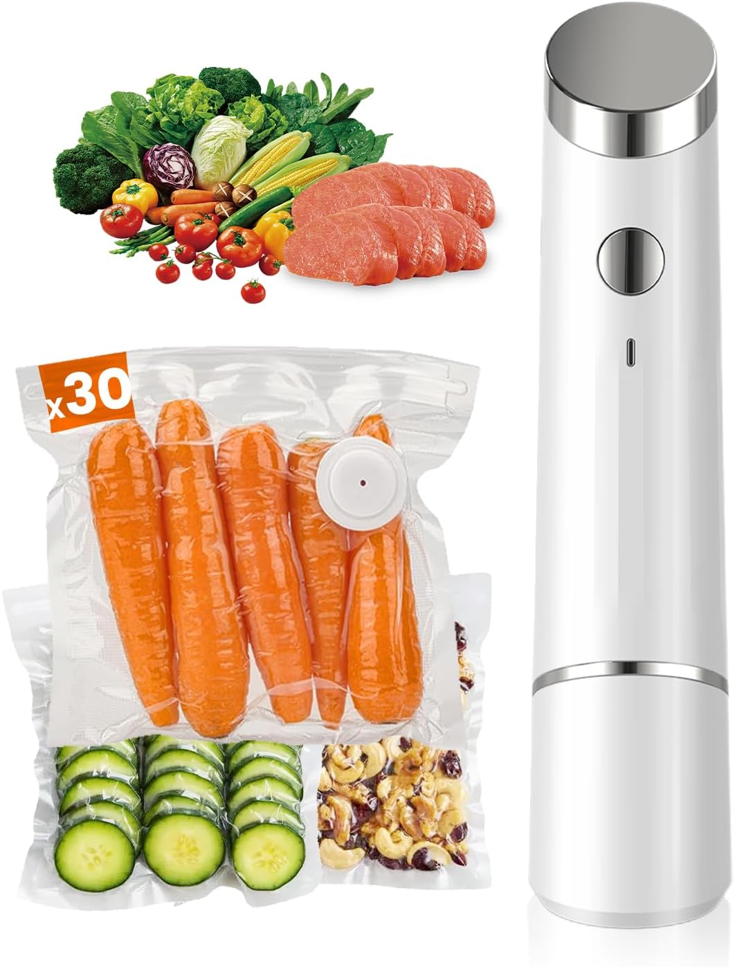 Portable Vacuum Sealer for Food with 30 Reusable Bags Included