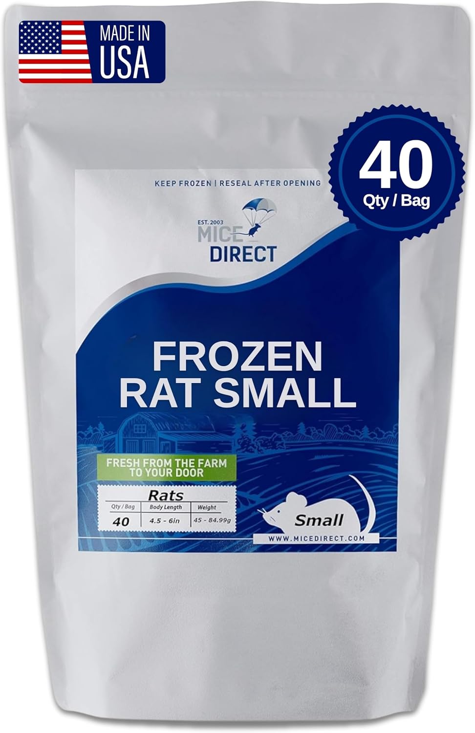 40 Frozen Rat Small Feeders for Snakes and Reptiles - Fresh & Healthy