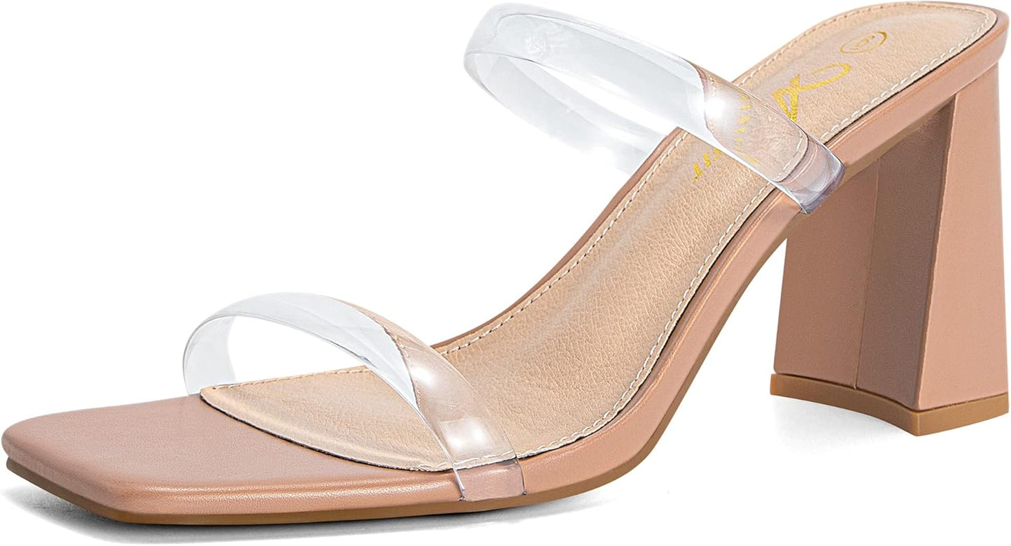 Athlefit Women's Square Open Toe Heeled Sandals for Elegance