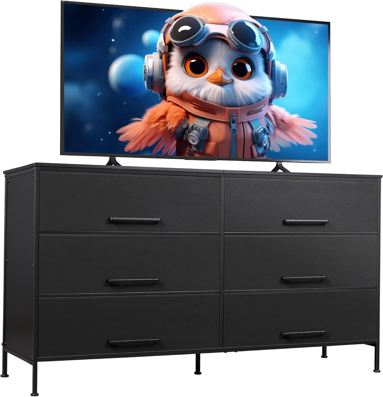 WLIVE Black TV Stand for 60 to 70 inch TVs with Storage Drawers