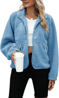 Womens Fleece Sherpa Jacket - Cropped Button-Down Cozy Coat