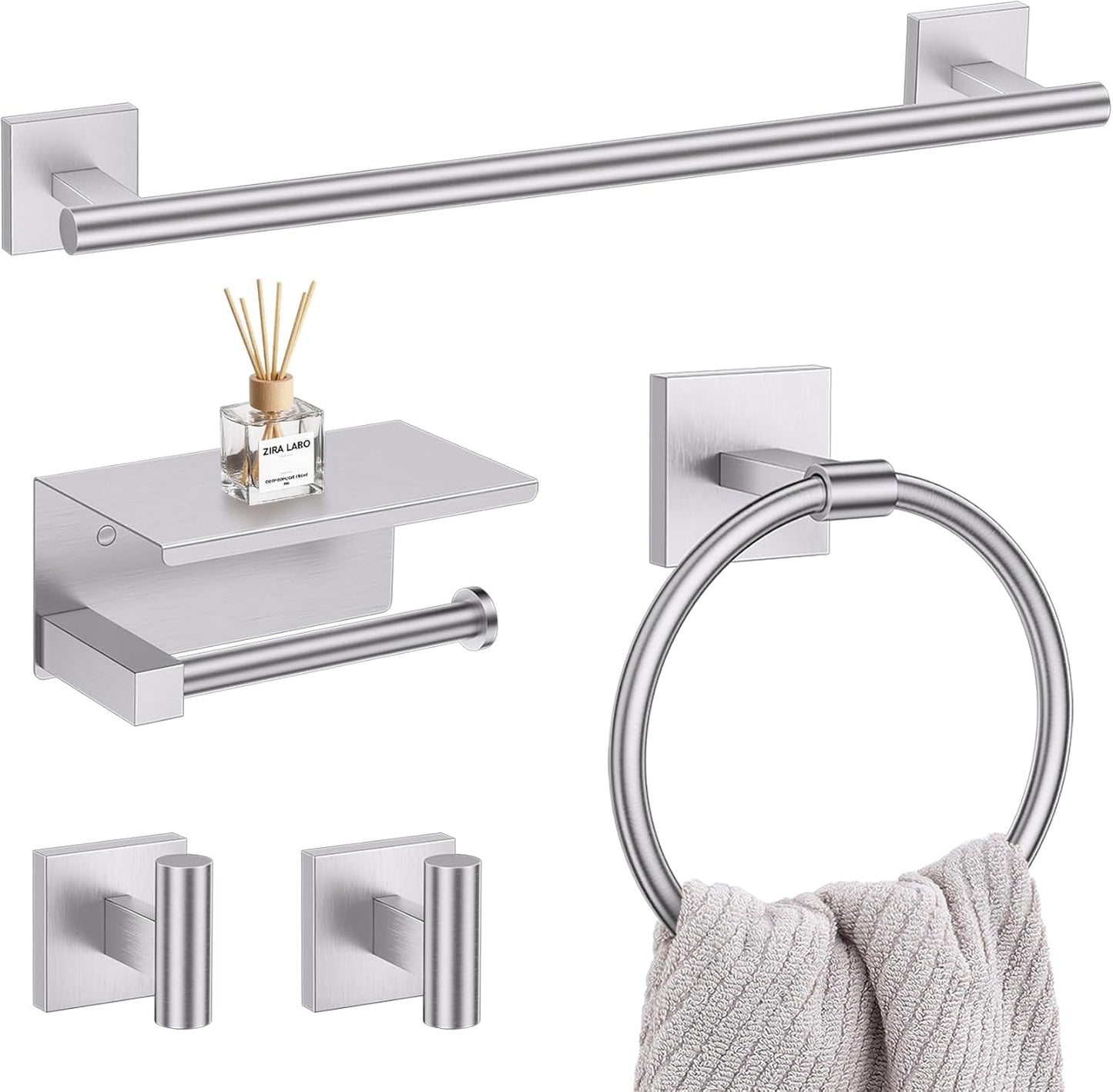 5-Piece Brushed Nickel Bathroom Hardware Set for Modern Homes