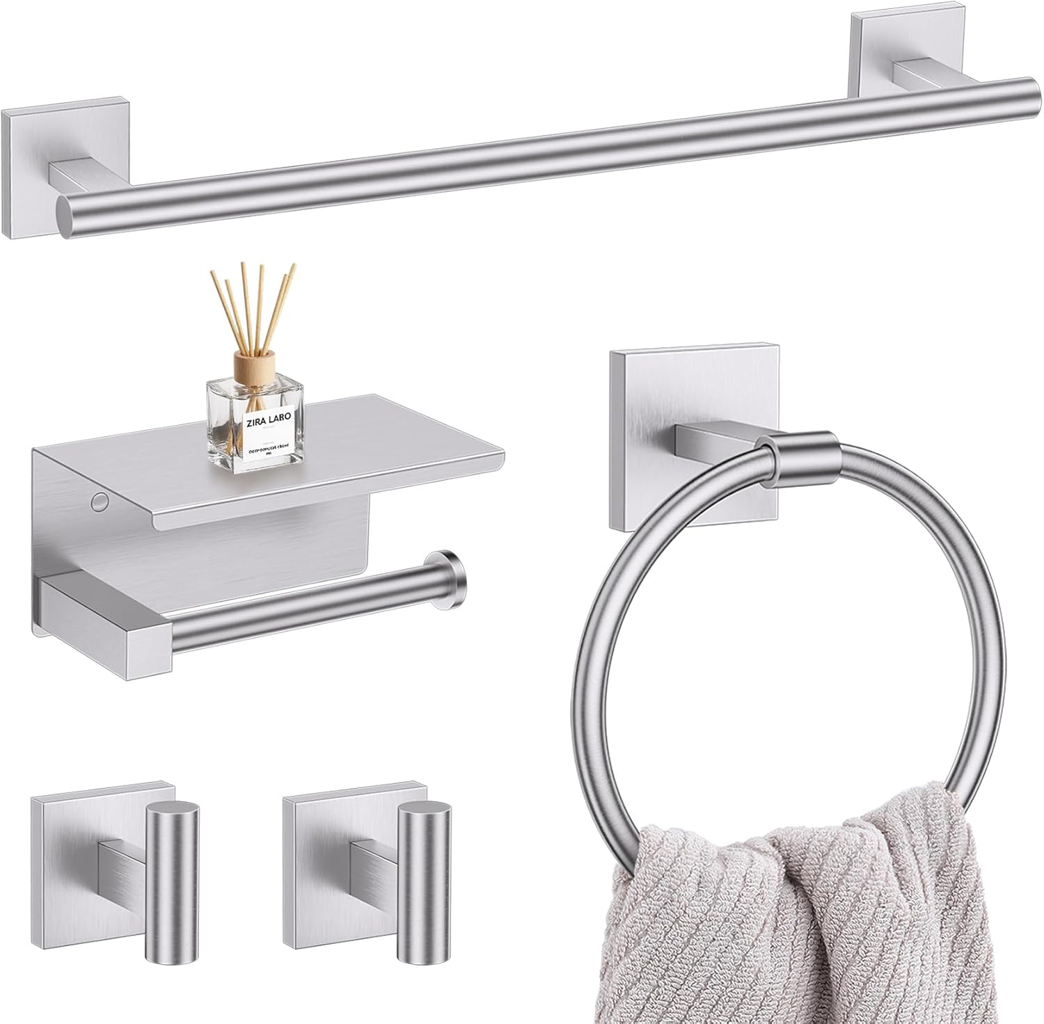 5-Piece Brushed Nickel Bathroom Hardware Set for Modern Homes