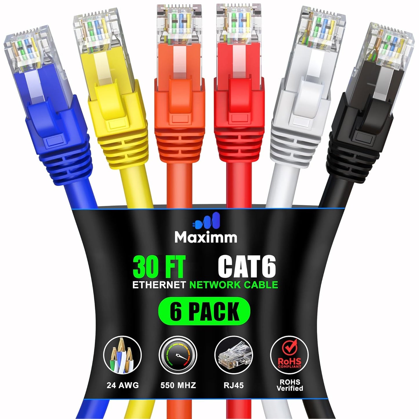 Maximm Cat 6 Ethernet Cable 30 ft - High-Speed Network Cable