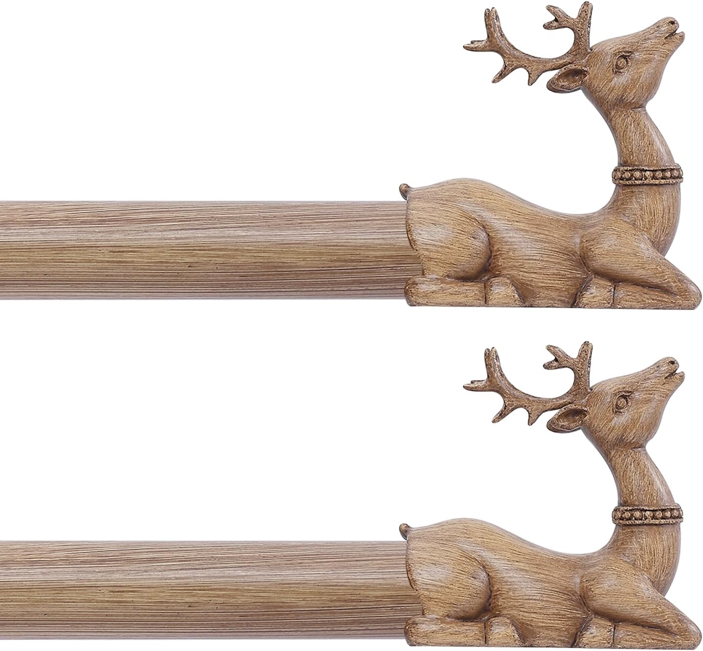 TANGWIN 2 Pack Adjustable Deer Finial Rods, 28-48 Inch, Brown Wood