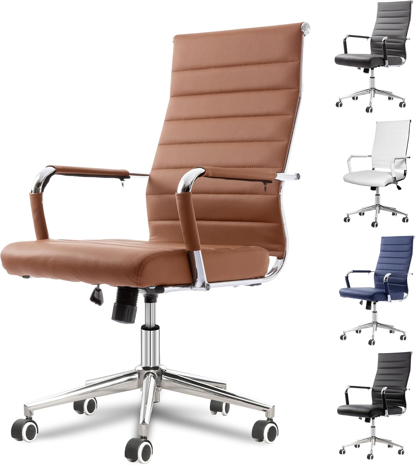 Executive Ergonomic Leather Office Chair - Swivel & Adjustable (Brown)