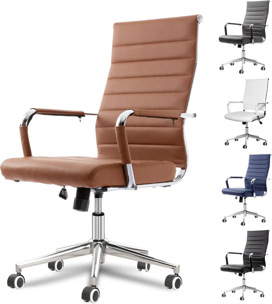 Executive Ergonomic Leather Office Chair - Swivel & Adjustable (Brown)