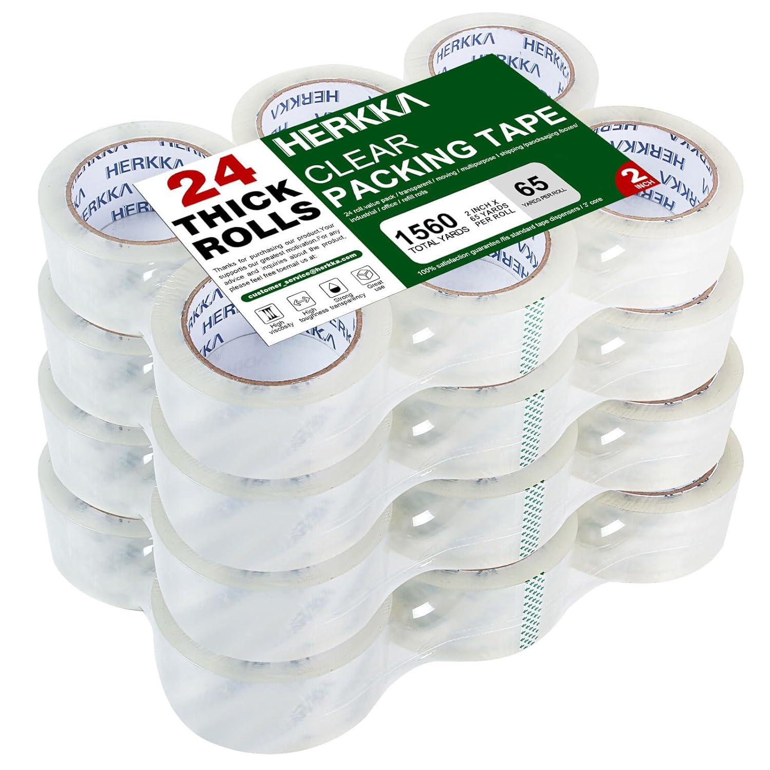 HERKKA Clear Packing Tape - 24 Rolls Heavy Duty Packaging Tape