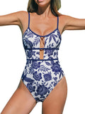 One Piece Swimsuit Scoop Neck Adjustable Straps Cutout Back Women's