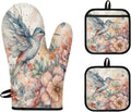 Hexteria Oven Mitts Hummingbird Flowers Set - Heat Resistant Kitchen