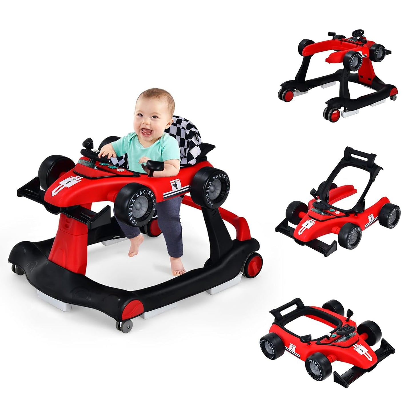 HOMGX Baby Walker with Wheels: Convertible Push Walker & Race Car