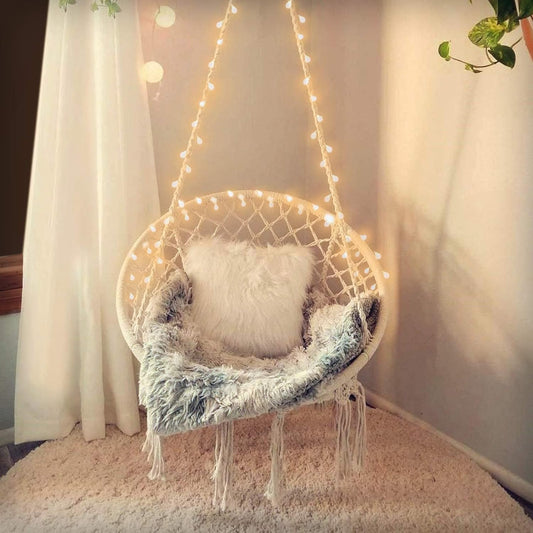 Hanging Chair for Bedroom with Lights and Hardware Kits - 550Lbs