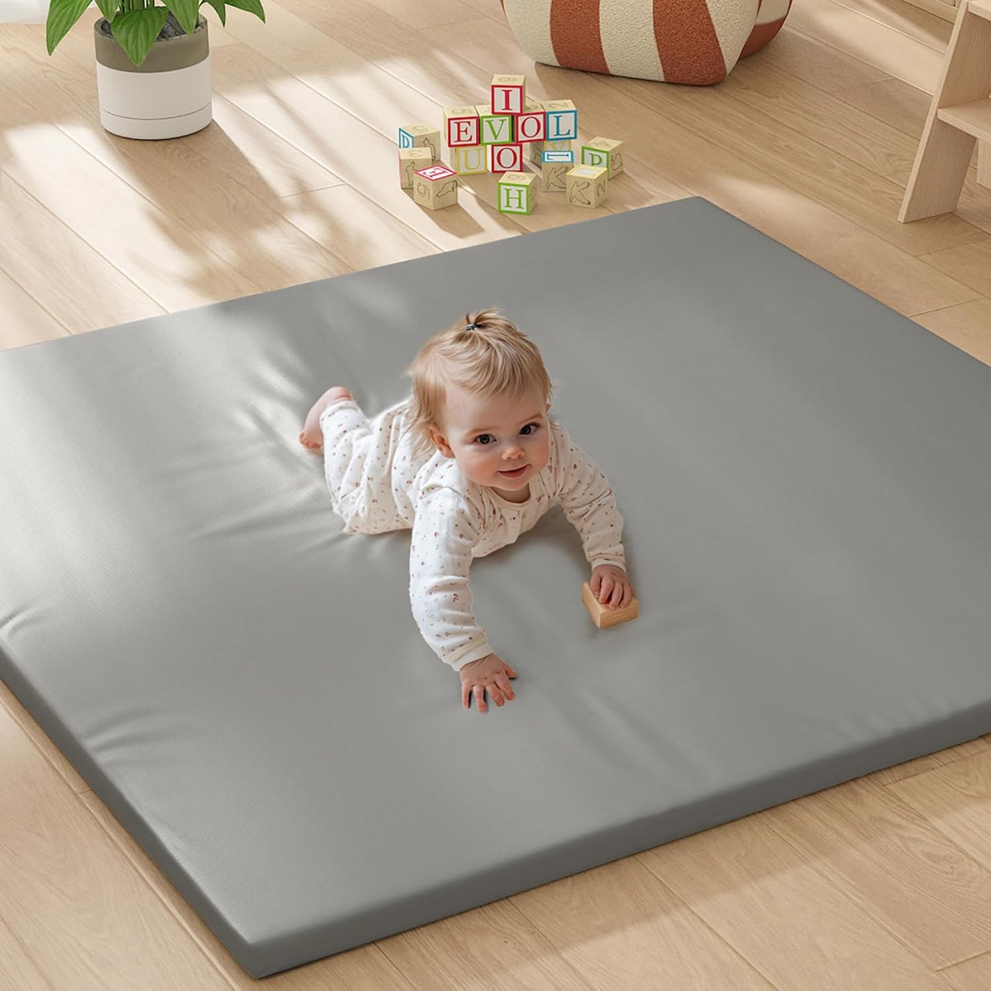 Padded Baby Play Mat with 1.3 Inch Foam for Safe Playtime