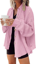 Waffle Knit Shacket Oversized Button Down Shirt Jacket (Style TXB6)