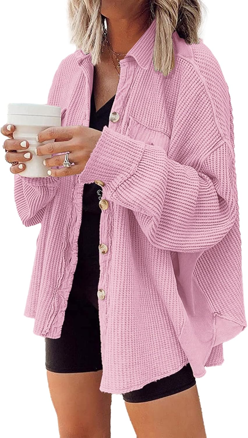 Waffle Knit Shacket for Women - Lightweight Oversized Style