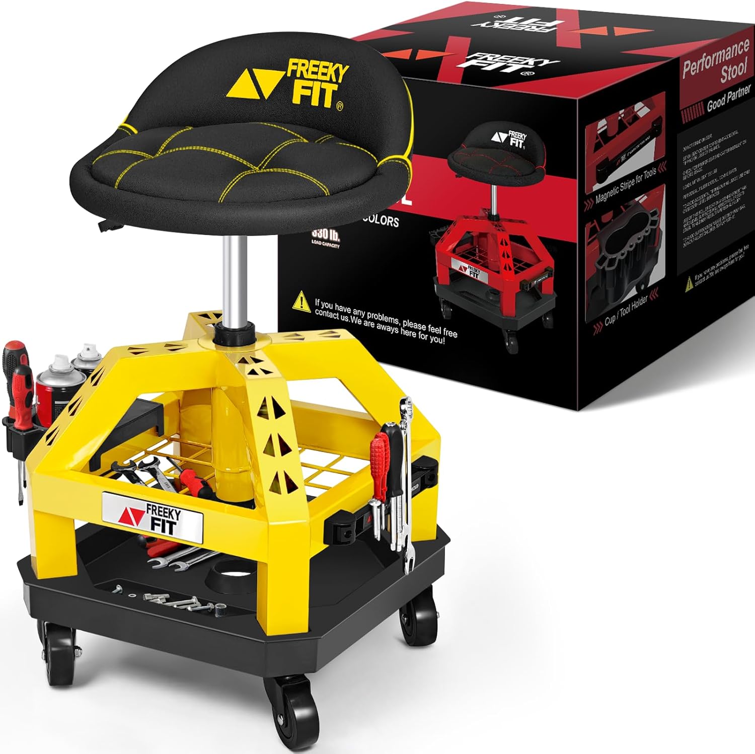 Rolling Shop Stool with Casters for Garage - Adjustable Height