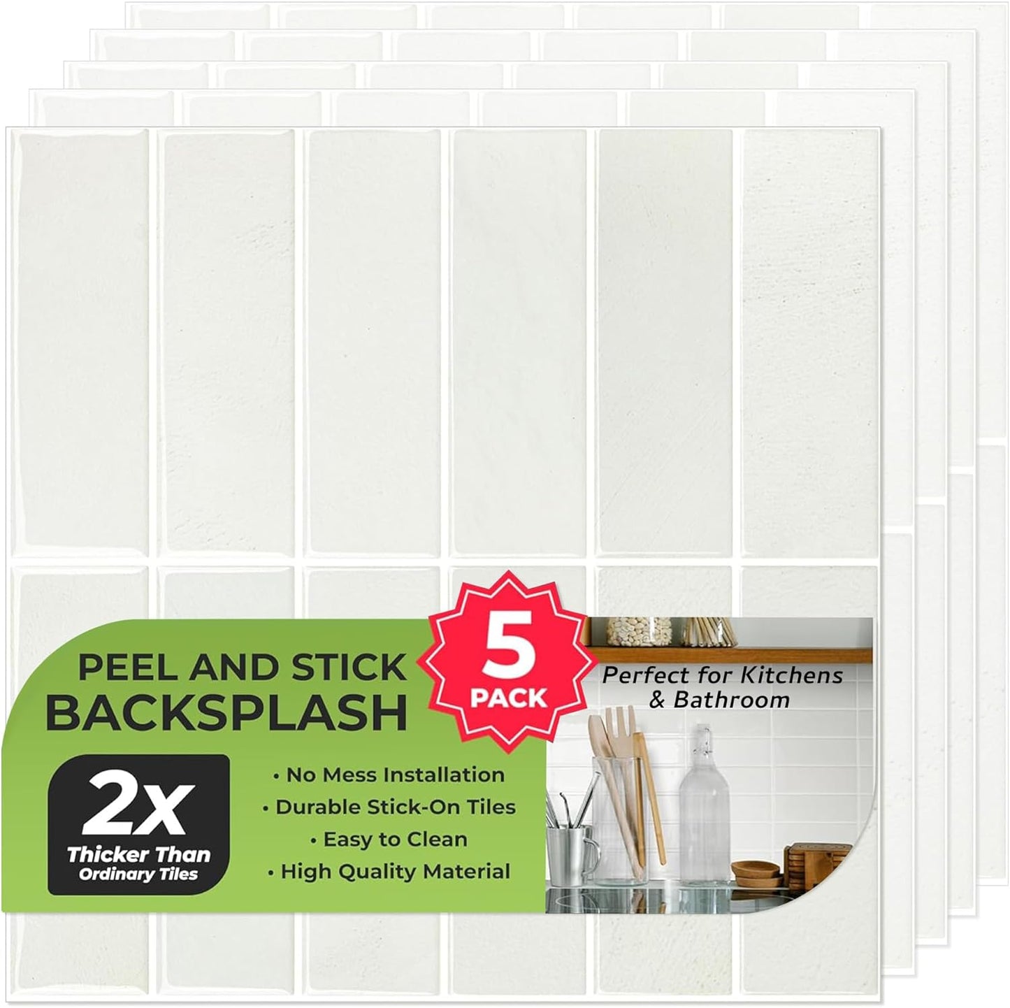 5 Pack Peel and Stick Backsplash Subway Tiles for Easy DIY