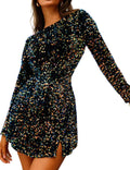 R.Vivimos Women's Sequin Bodycon Mini Dress - Velvet Long Sleeve