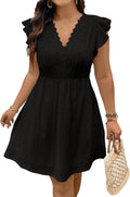 Plus Size Ruffle Cap Sleeve Lace V Neck Dress - Flattering Summer Fit