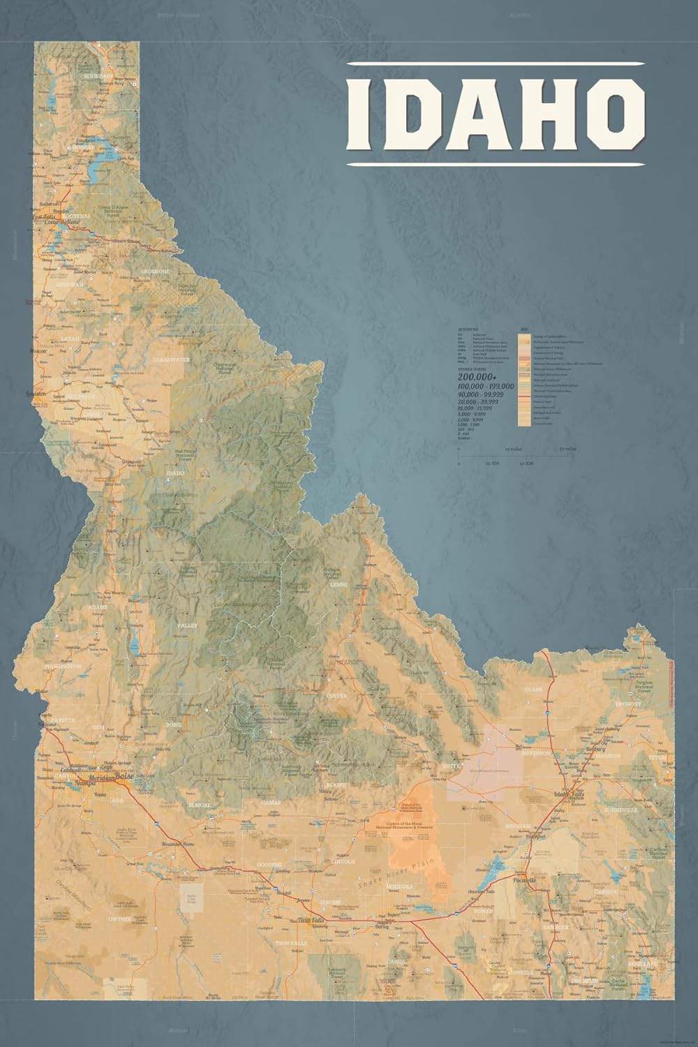 Idaho State Wall Map 24x36 Poster with Unique Styling