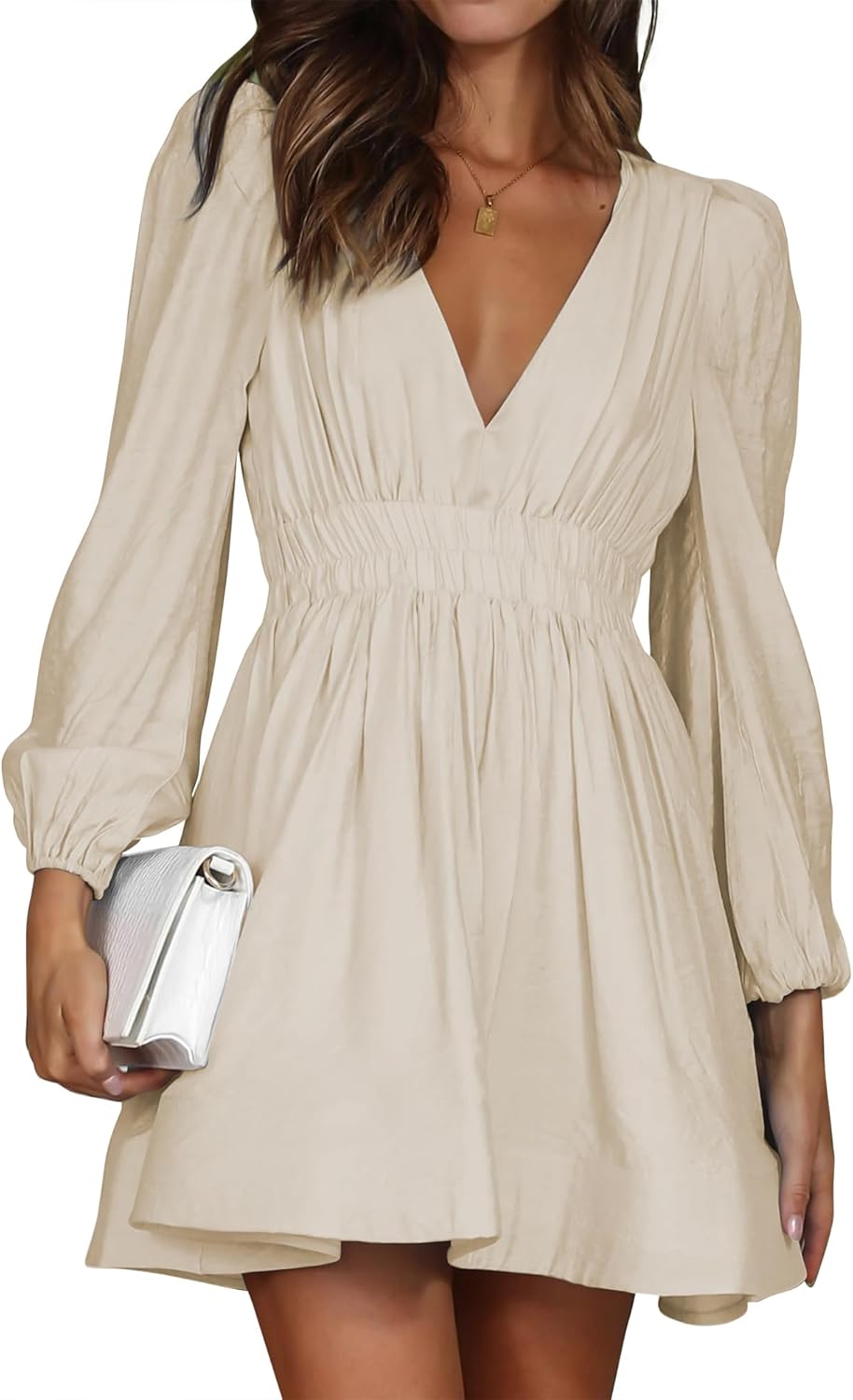 Mini Deep V Sexy Long Sleeve Dress for Women - A-line Style