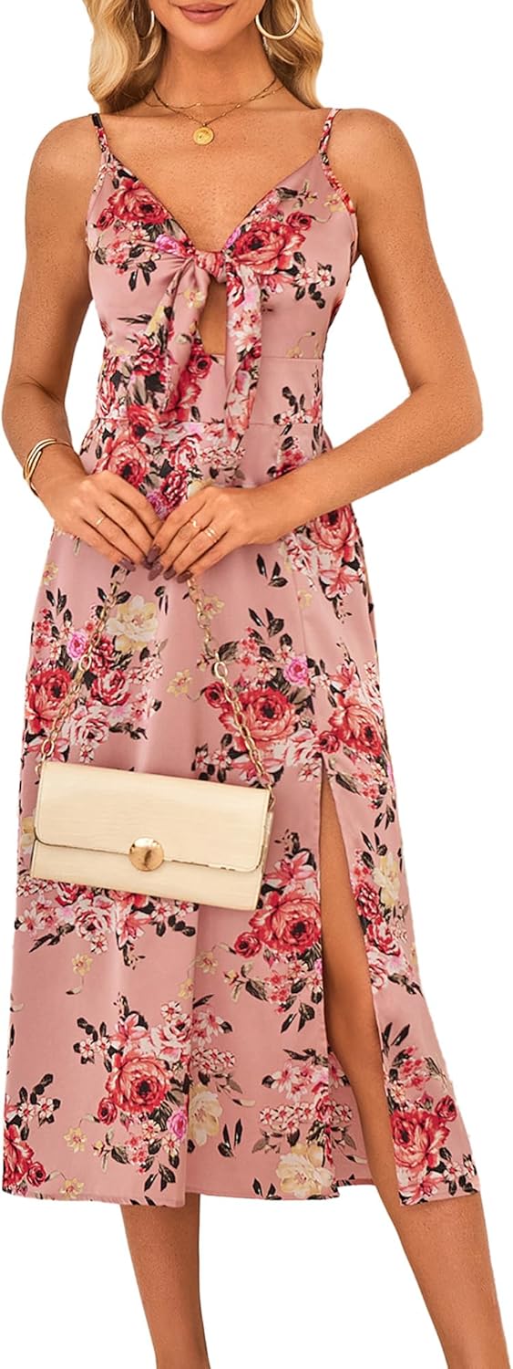 Fashionme Women Spaghetti Strap Midi Satin Dress for All Occasions