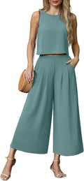 Lepunuo Womens Summer 2 Piece Outfits Sleeveless Crop