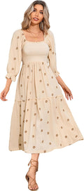 R.Vivimos Cotton Boho Midi Dress - Flowy Floral Embroidered Midi