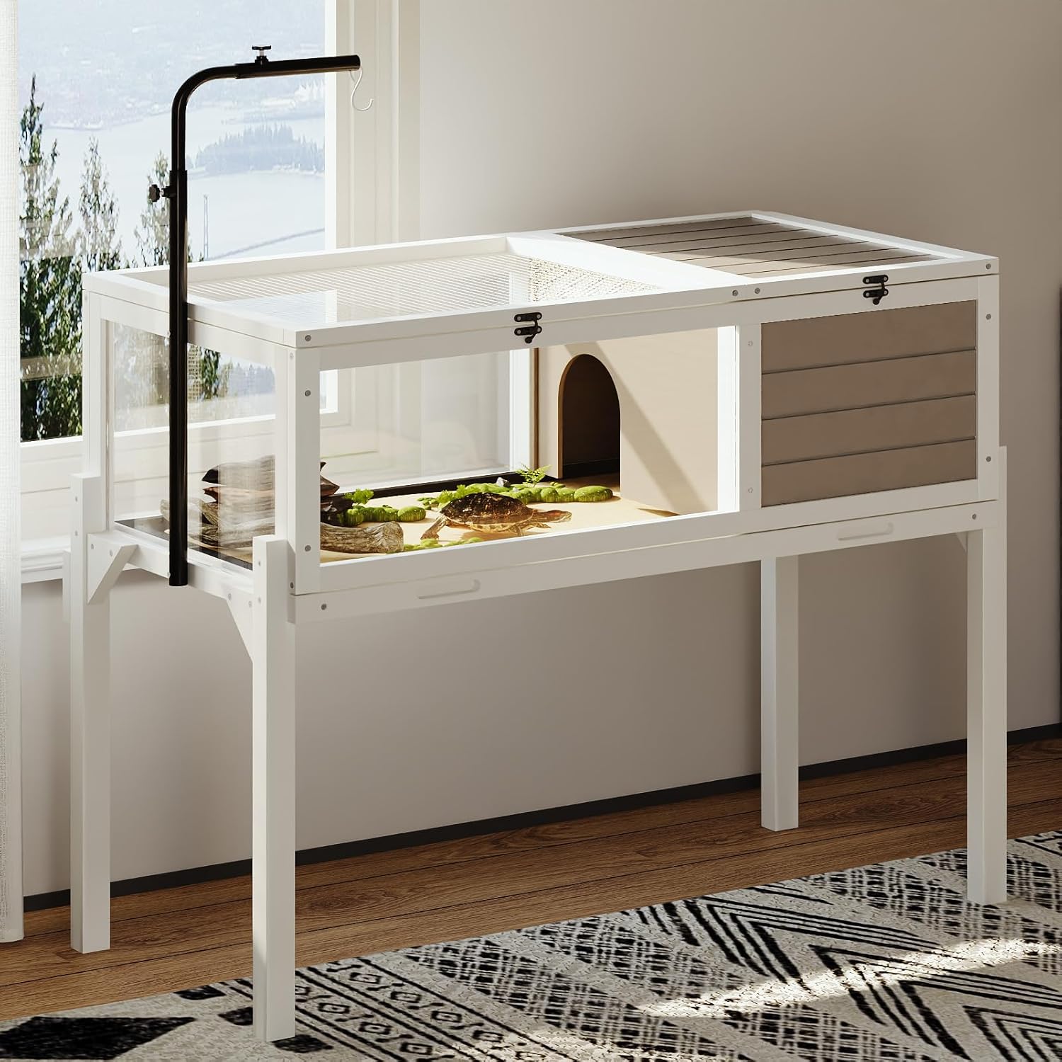 Tortoise Habitat with Adjustable Lamp Holder for Small Animals