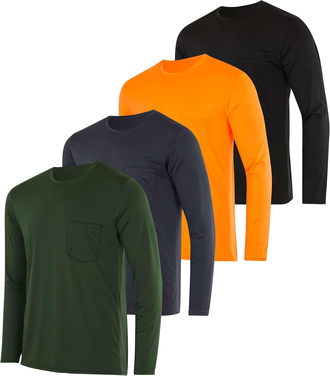 Men's Dry-Fit Long Sleeve Pocket Crew T-Shirt for Outdoors