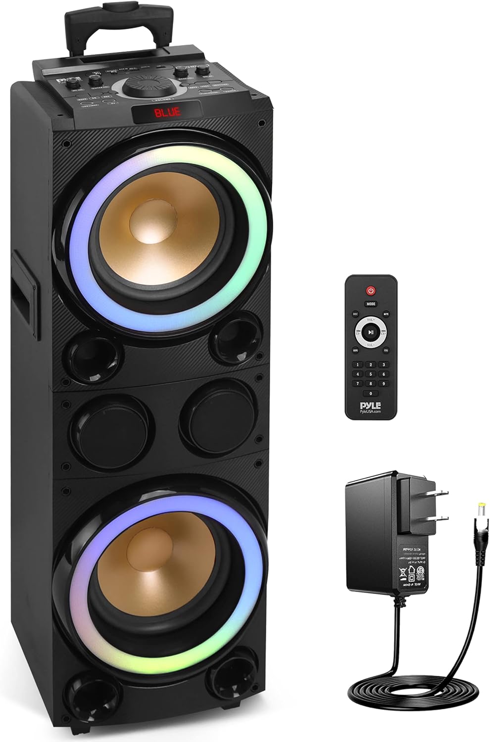 Portable Karaoke Bluetooth Speaker - LED Lights, Rechargeable Battery, Mic & Guitar Inputs