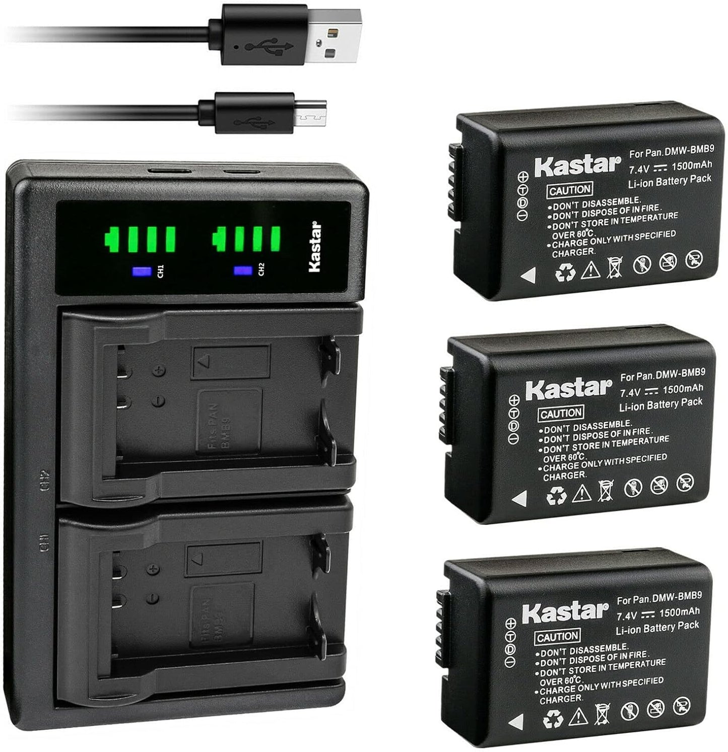 Kastar 3-Pack DMW-BMB9 Battery and USB Charger for Panasonic