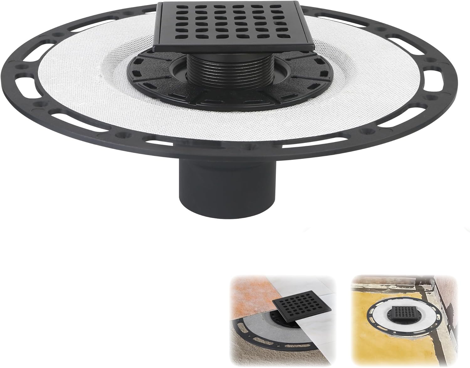 Square Shower Drain Kit with Bonding Flange for Tiled Floors