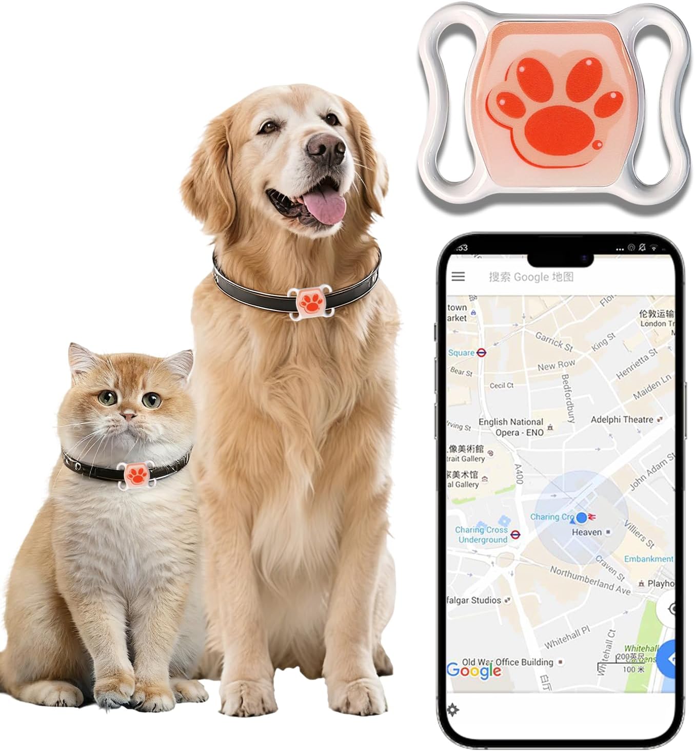 GPS Tracker for Dogs & Cats - Real-Time Tracking Collar Device