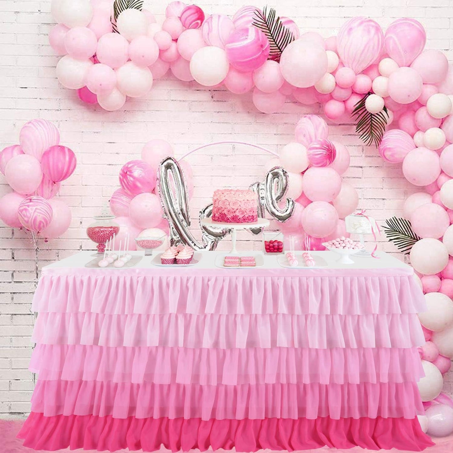 14ft Pink Tutu Tulle Table Skirt for Birthday Parties and More
