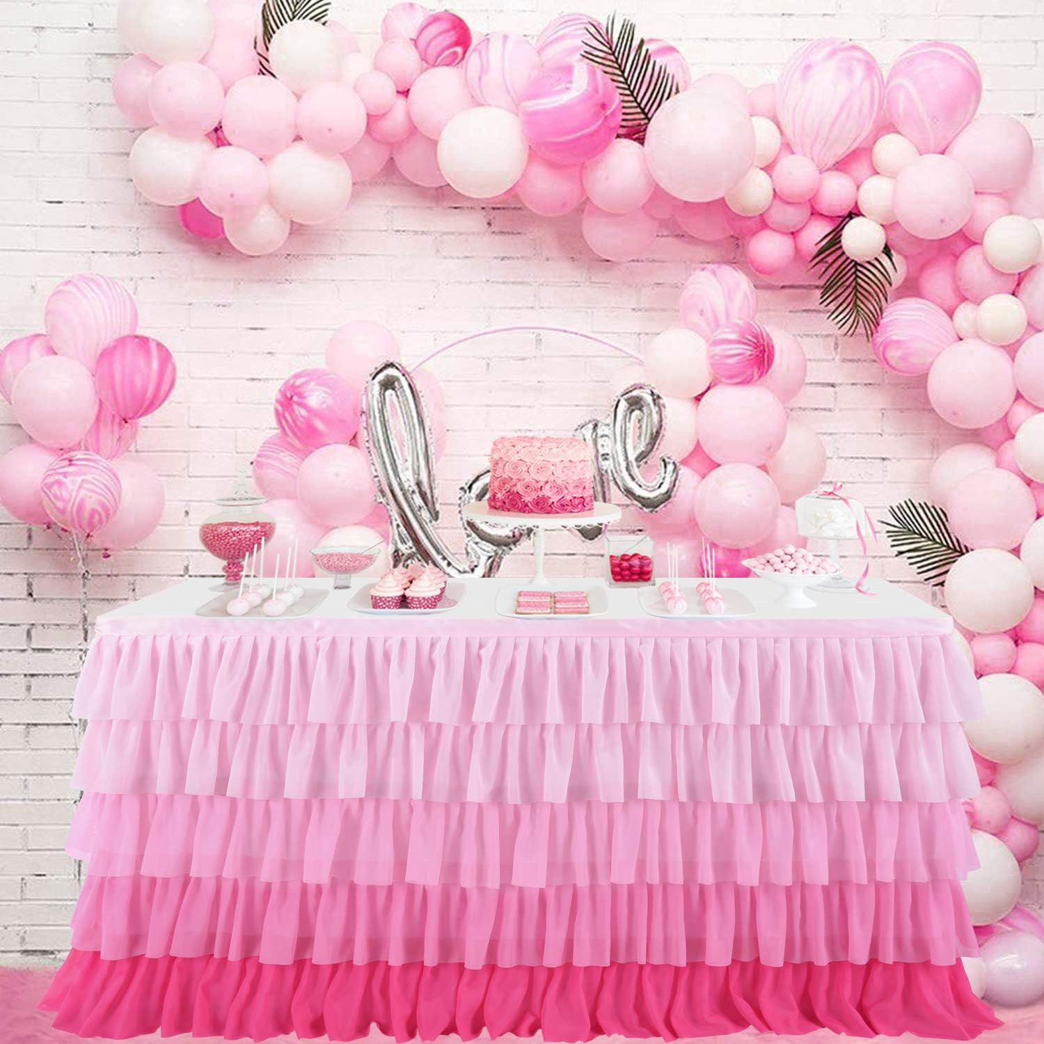 14ft Pink Tutu Tulle Table Skirt for Birthday Parties and More